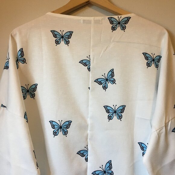 Cotton & Linen Blend Butterfly Babydoll Blouse - Picture 6 of 14